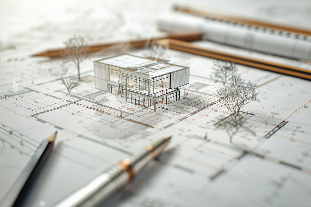 home blueprint with scale model